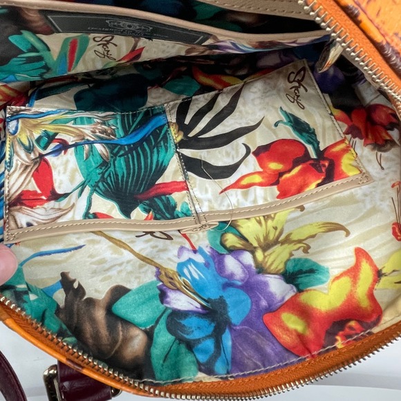 Original by Shariff Satchel Handbag Orange Brown Snake Print Suede Leather Purse - Picture 9 of 12